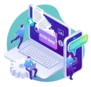 Offer and Subscription Management illustration showing CDS Global platform with easy integrations across payment gateways and accounting systems